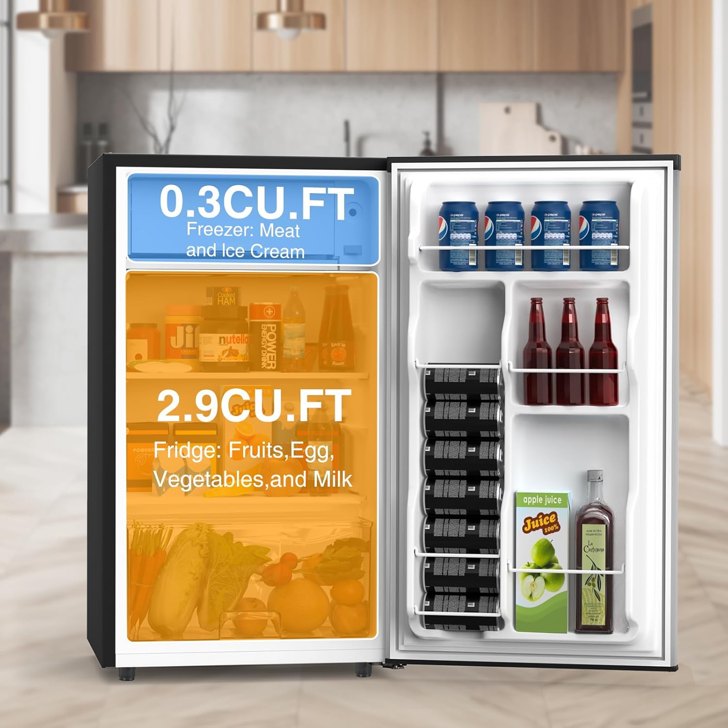 DUMOS 3.2 Cu.Ft Mini Fridge with Freezer, Single Door Refrigerator with Adjustable Thermostat, Compact Small Fridge for Bedroom, Office, Dorm, 17.72"*17.72"*31" Silver