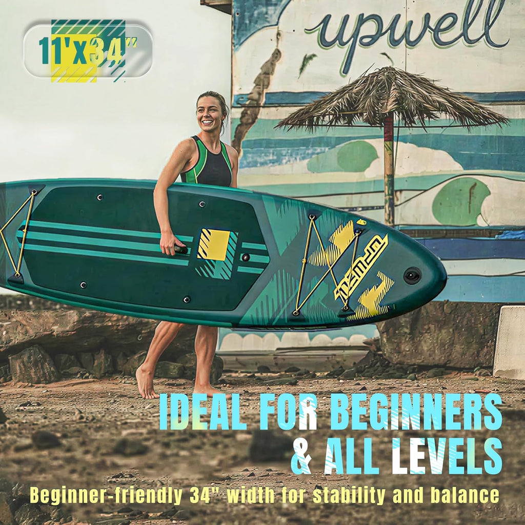 UPWELL 11'×34" Stand Up Paddle Board, SUP Board for Adults & Teens, Inflatable SUP Board with Premium Accessories, 120L Backpack, Paddle, Leash, Hand Pump, Fins