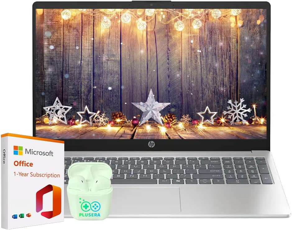 HP 15.6" Business Laptop with Microsoft Office 365 with Copliot AI, Quad-Cores Intel Processor, Windows 11, PLUSERA Earphones, Natural Silver (Natural Silver, 16GB RAM)