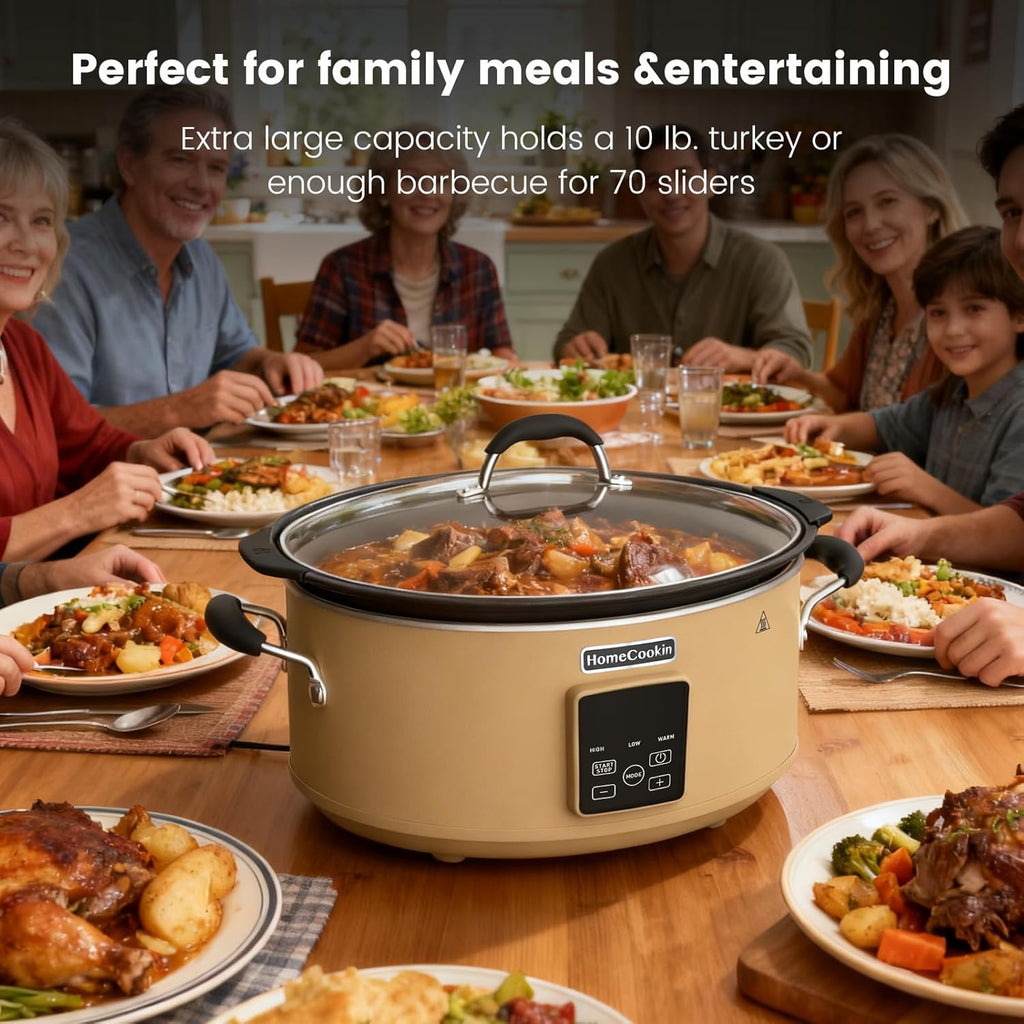 HOMECOOKIN Slow Cooker, Extra Large 10 Quart Programmable Slow Cookers, Dishwasher Safe Glass Lid & Crock, Kitchen Appliance for Families and Gatherings, Brown