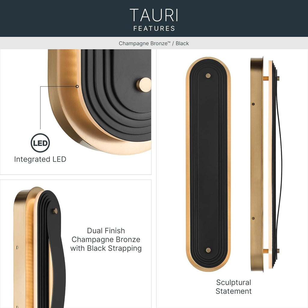 Kichler Tauri 24.5 Inch Modern Medium LED Sconce Wall Light, in Champagne Bronze, Wall Mount Vertically or Horizontally, (24.5" H x 5.25" W), 52811CPZLED