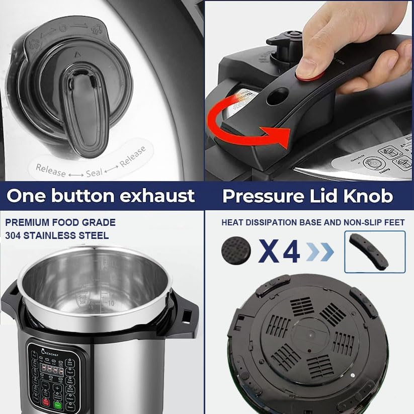 8qt stainless steel Pressure Cooker | 24-hour Presetting electric rice cooker, 14 in 1 slow cooker with temperature control | LED Multifunction Steamer, Food Warmer with nonstick pot