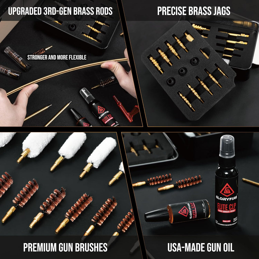 GLORYFIRE Deluxe Universal Gun Cleaning Kit - Highly Effective Cleaning Solutions for Hunting and Shooting - Compact