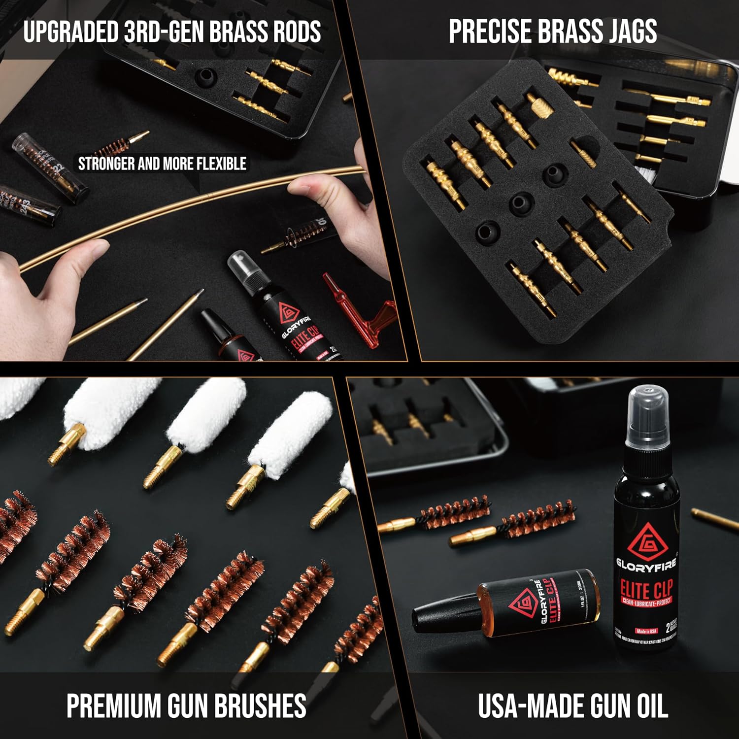 GLORYFIRE Deluxe Universal Gun Cleaning Kit - Highly Effective Cleaning Solutions for Hunting and Shooting - Compact