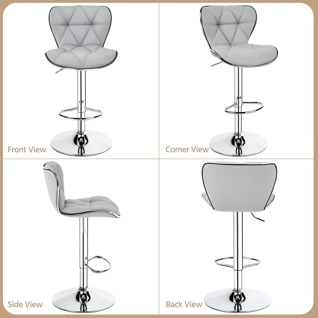 Yaheetech Bar Stools Set of 4, Island Chairs Shell Back, PU Leather Adjustable Barstools, Swivel Barstools with Footrest for Home Kitchen, Light Gray