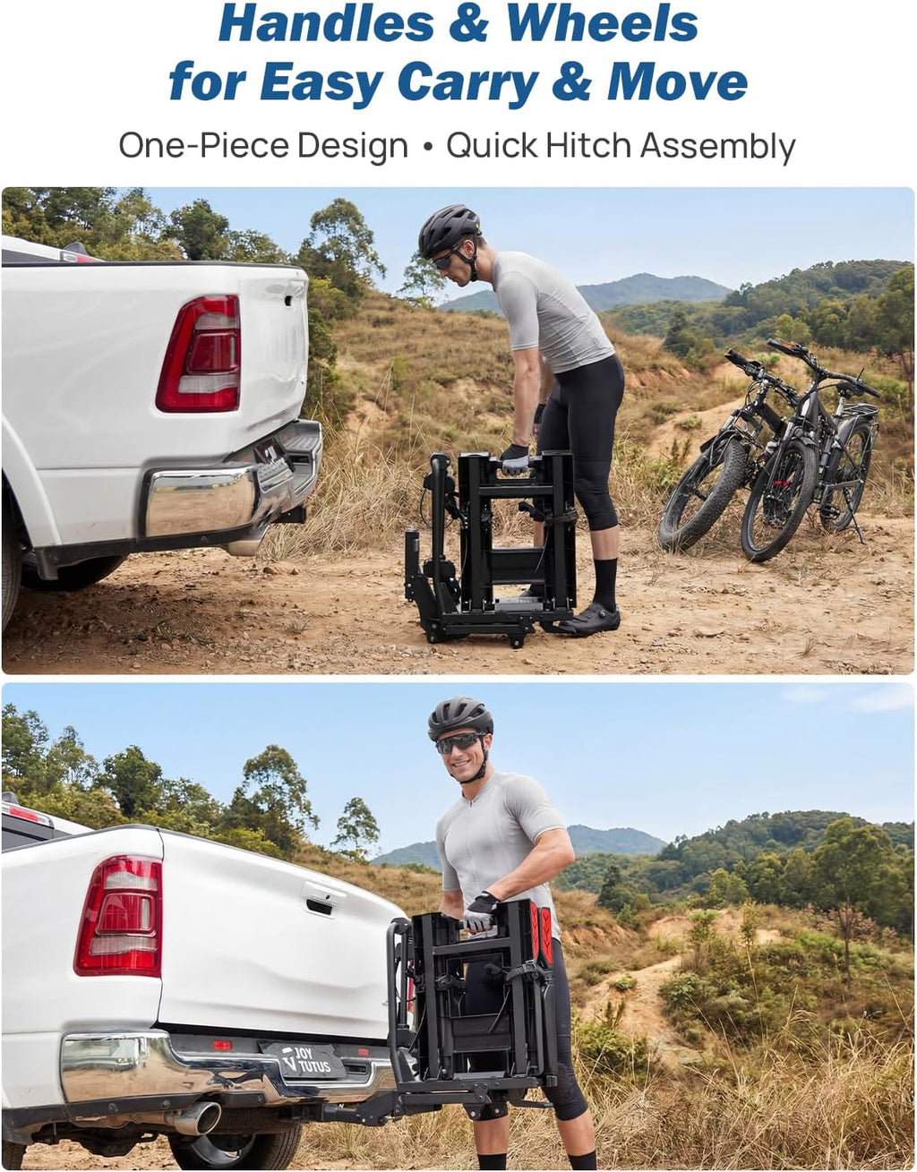 JOYTUTUS Hitch EBike Rack with Ramp for 2 E-Bikes, 200 LBS Capacity Electric Bike Rack for Cars SUVs Trucks, Easy Tilting Foldable Bike Carrier Platform Mount for 2" Receiver, Fits up to 5" Fat Tire