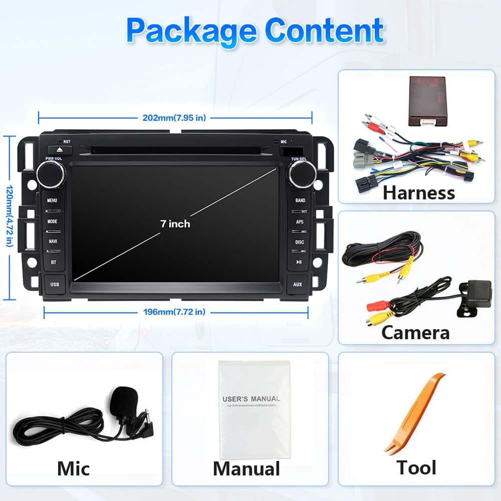 Car Radio Stereo CD DVD Player for Chevrolet Impala Traverse Avalanche GMC Sierra Acadia Yukon Chevy Silverado Tahoe Suburban 2007-2013 with Wireless Carplay Android Auto Navi Backup Cam/SWC