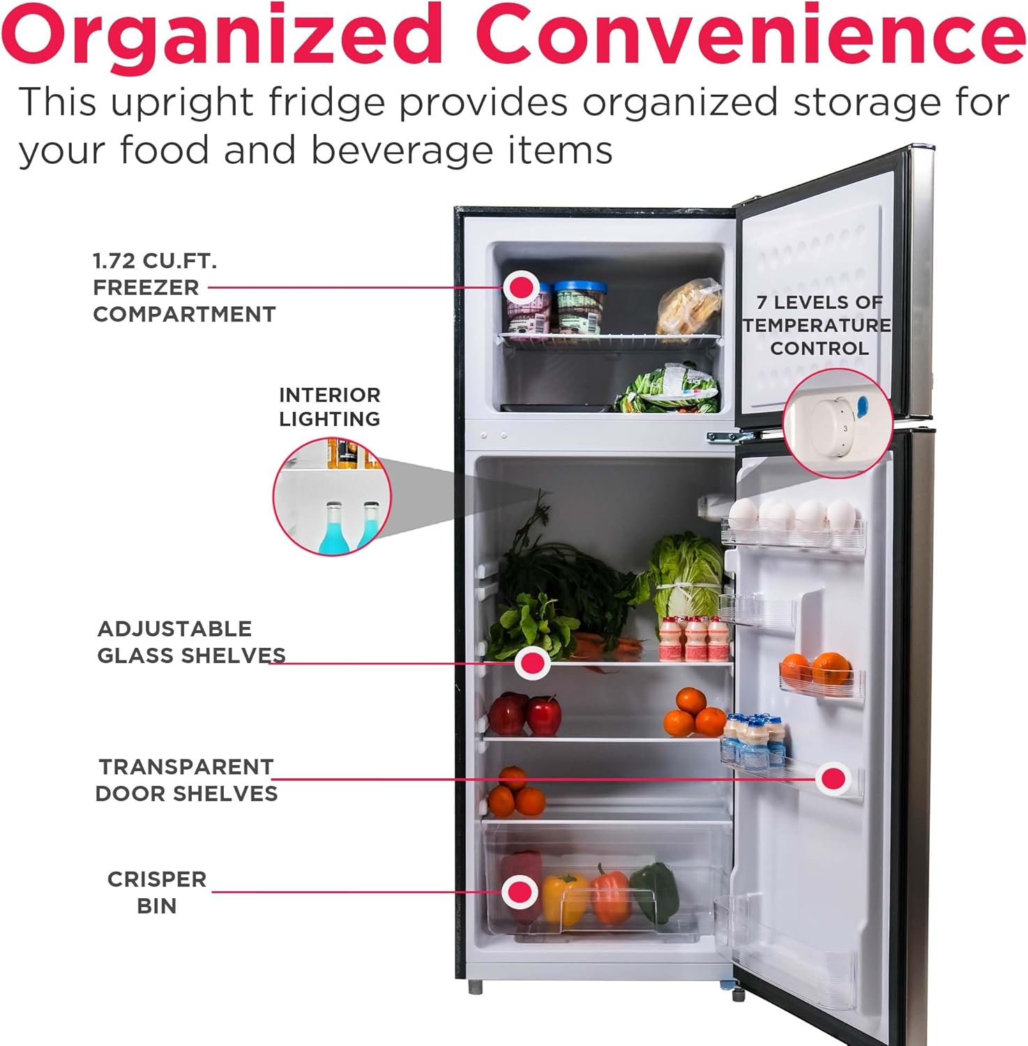 Frigidaire, 2 Door Apartment Size Refrigerator/Freezer Combo, 7.5 cu ft, Platinum Series, Stainless, 23" D x 21.5" W x 55.5" H