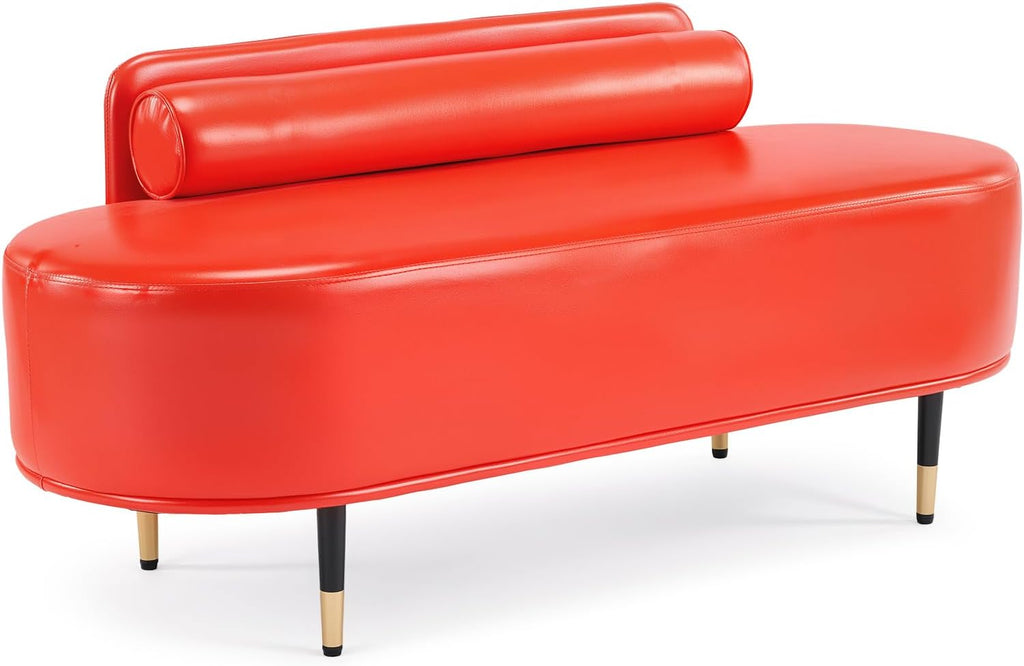 OmySalon Waiting Room Bench with Low Back, 53.5" Office Guest Chair, Faux Leather Upholstered Reception Seating, Lobby Bench for Beauty Salon Barbershop Airport Bank Hall Room Conference