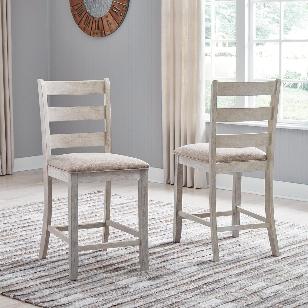 Signature Design by Ashley Skempton | 2-Count 24" Counter-Height Upholstered Bar Stools – Coastal Chic Ladder-Back, Antique White