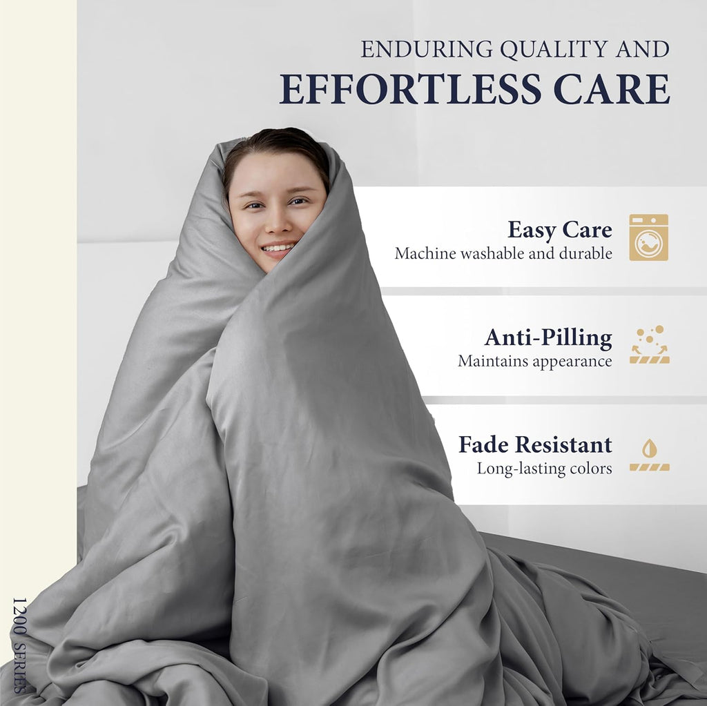 100% Egyptian Cotton King Size Sheets Set - Luxury 1200 Series Signature Collection Egyptian Cotton Sheet (4 PC, Dark Grey), Soft Cooling, Sateen Weave, 17" Deep Pocket Hotel Bed Set