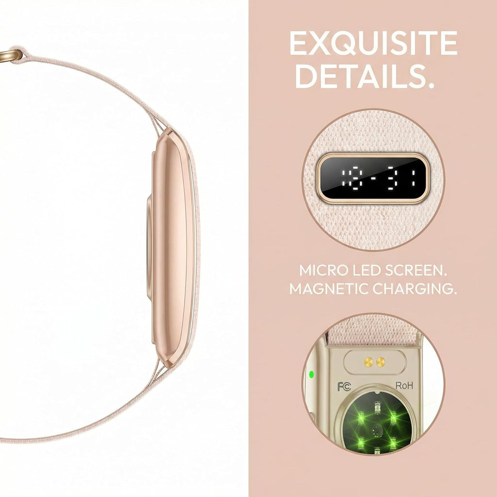 Innovative Design Smart Bracelet with Tiny LED Screen, 50+ Days Ultra-Long Battery Fitness Tracker, 24/7 (STEP/HR/SpO2) Monitor, AI Analysis & Free App – Health Tracker for IOS & Android (Rose Gold)