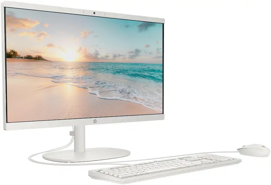 HP 21.5" FHD All-in-One Desktop Computer, Quad-Cores Intel N100, Windows 11 & 8-in-1 Docking Hub, Keyboard & Mouse Included, White (White, 8GB RAM | 384GB Storage)