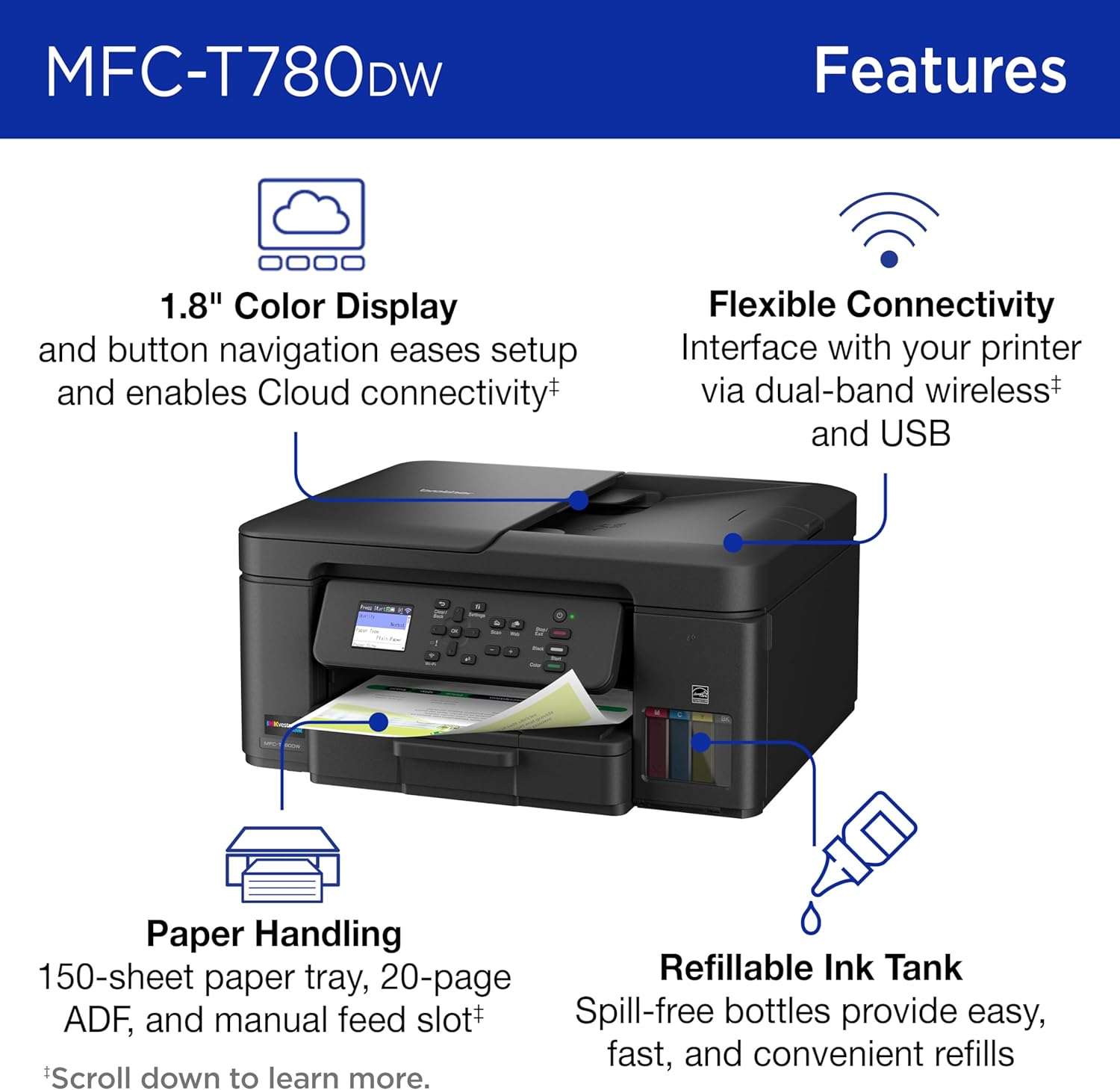 Brother INKvestment Tank 780 Wireless Color Inkjet All-in-One Printer with Duplex Printing | Includes up to 3 Years of Ink in-Box(1) and a 3-Year Limited Warranty(2) (MFC-T780DW)