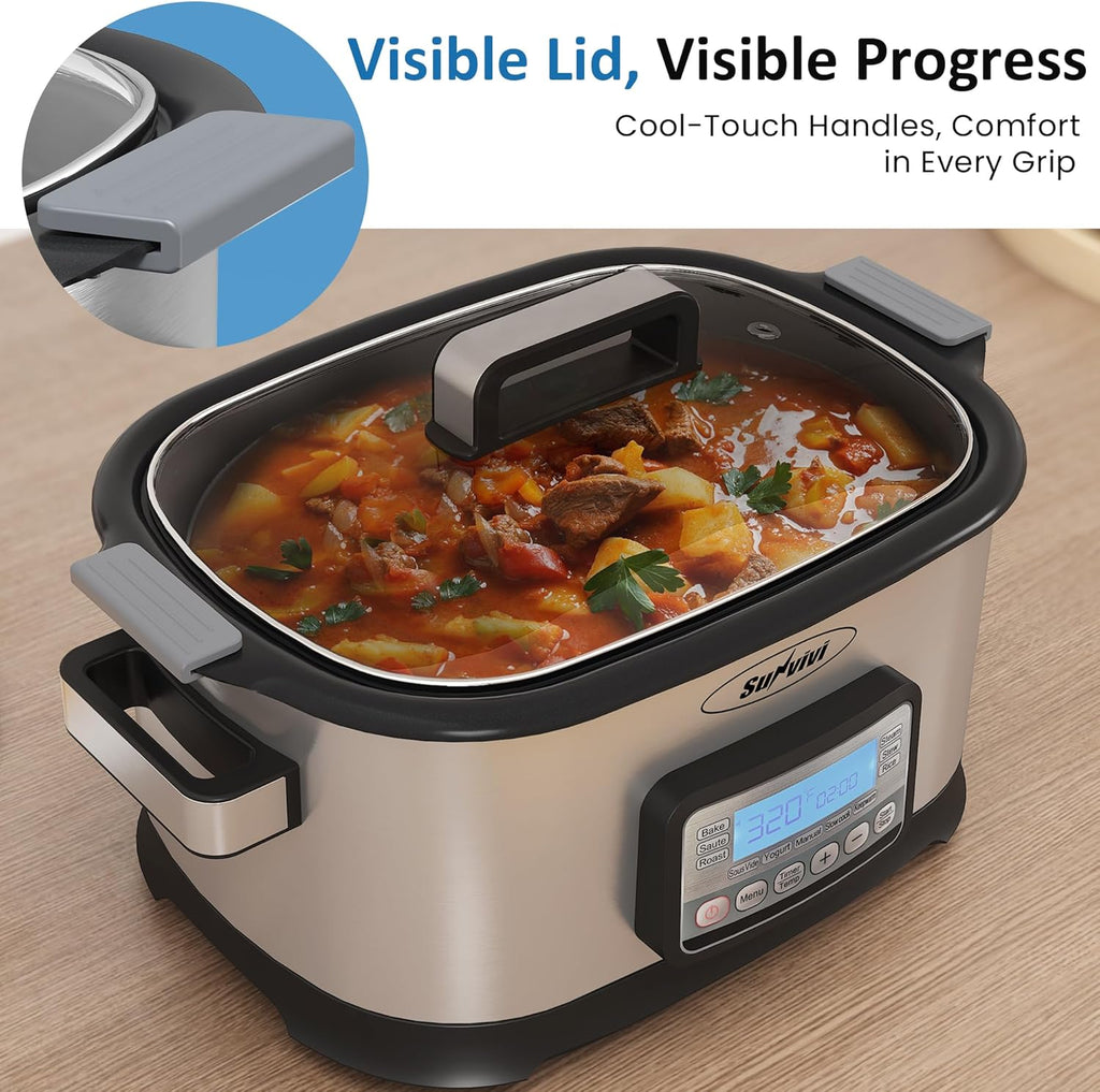 11-in-1 Multi Cooker 6.5QT, Programmable slow cooker with Nonstick Removable Pot, Digital Display, Adjustable Temp & Time for Slow Cook, Saute, Steam, Rice, Yogurt, Warmer