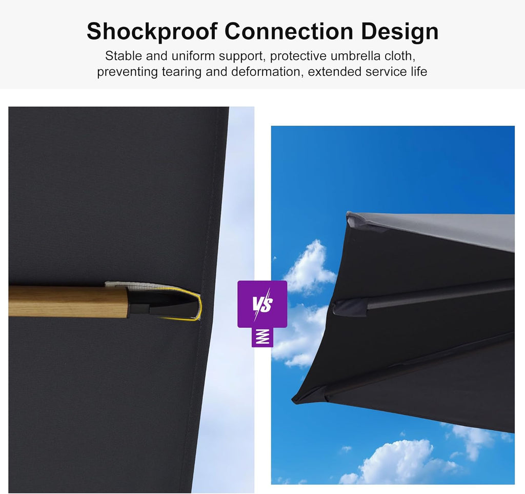 PURPLE LEAF 11FT Patio Umbrella With Base Square Cantilever Umbrella Teak Finished Aluminum Frame Large Windproof Offset Outdoor Sun Umbrellas for Beach Pool Deck, Grey