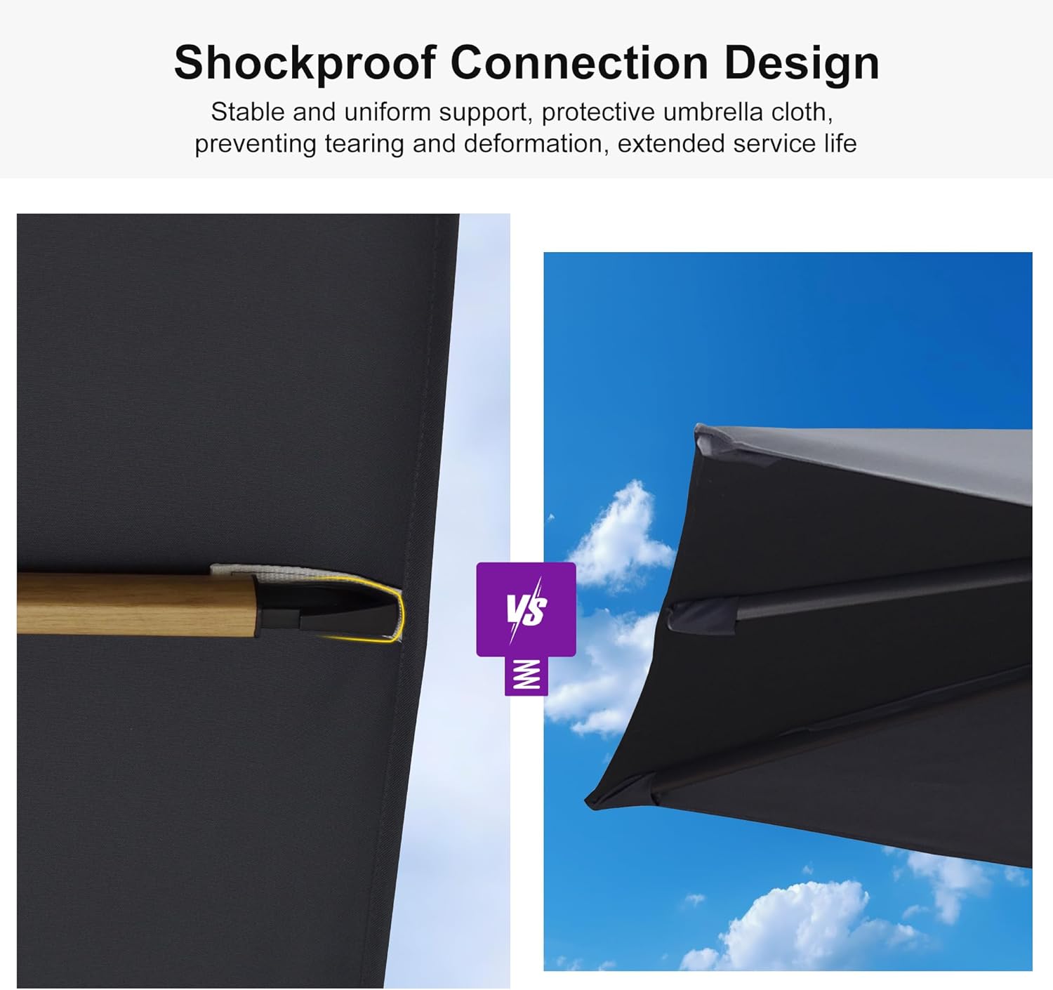 PURPLE LEAF 11FT Patio Umbrella With Base Square Cantilever Umbrella Teak Finished Aluminum Frame Large Windproof Offset Outdoor Sun Umbrellas for Beach Pool Deck, Grey