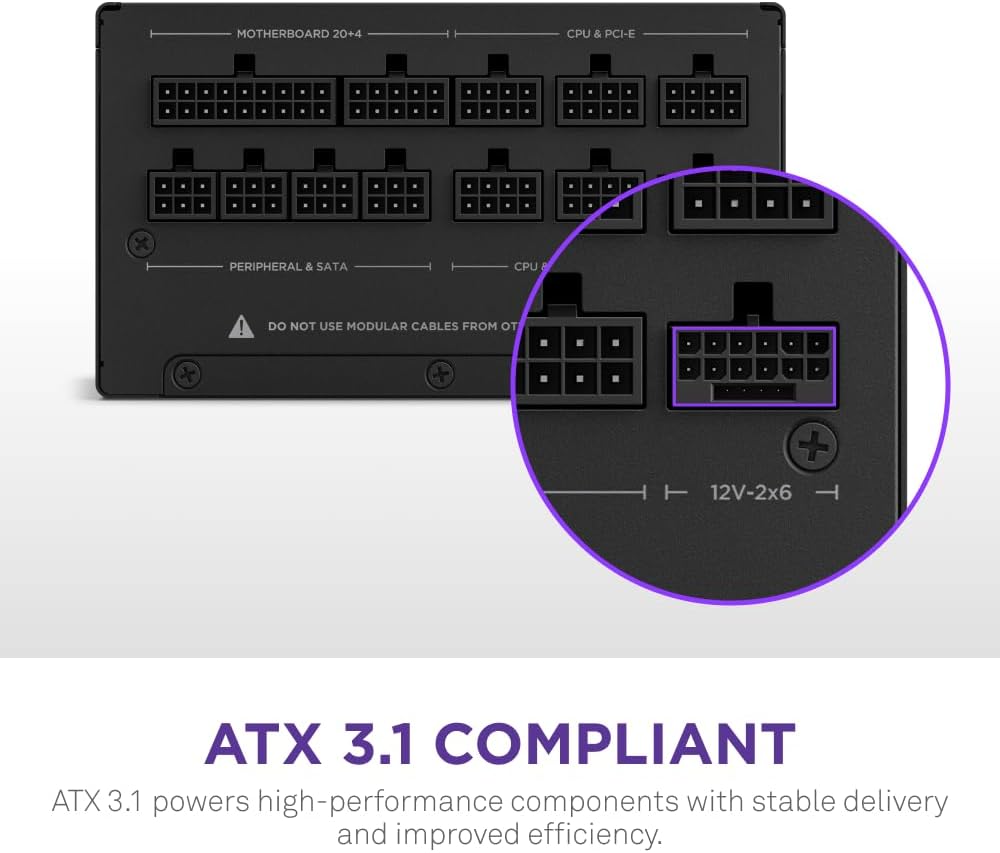 NZXT C850 Gold ATX 3.1 - Fully Modular Low-Noise PC Gaming Power Supply - 850 Watts - 80 Plus Gold - 12V-2x6 Connector - Zero Fan Mode - 100% Japanese Capacitors - Black