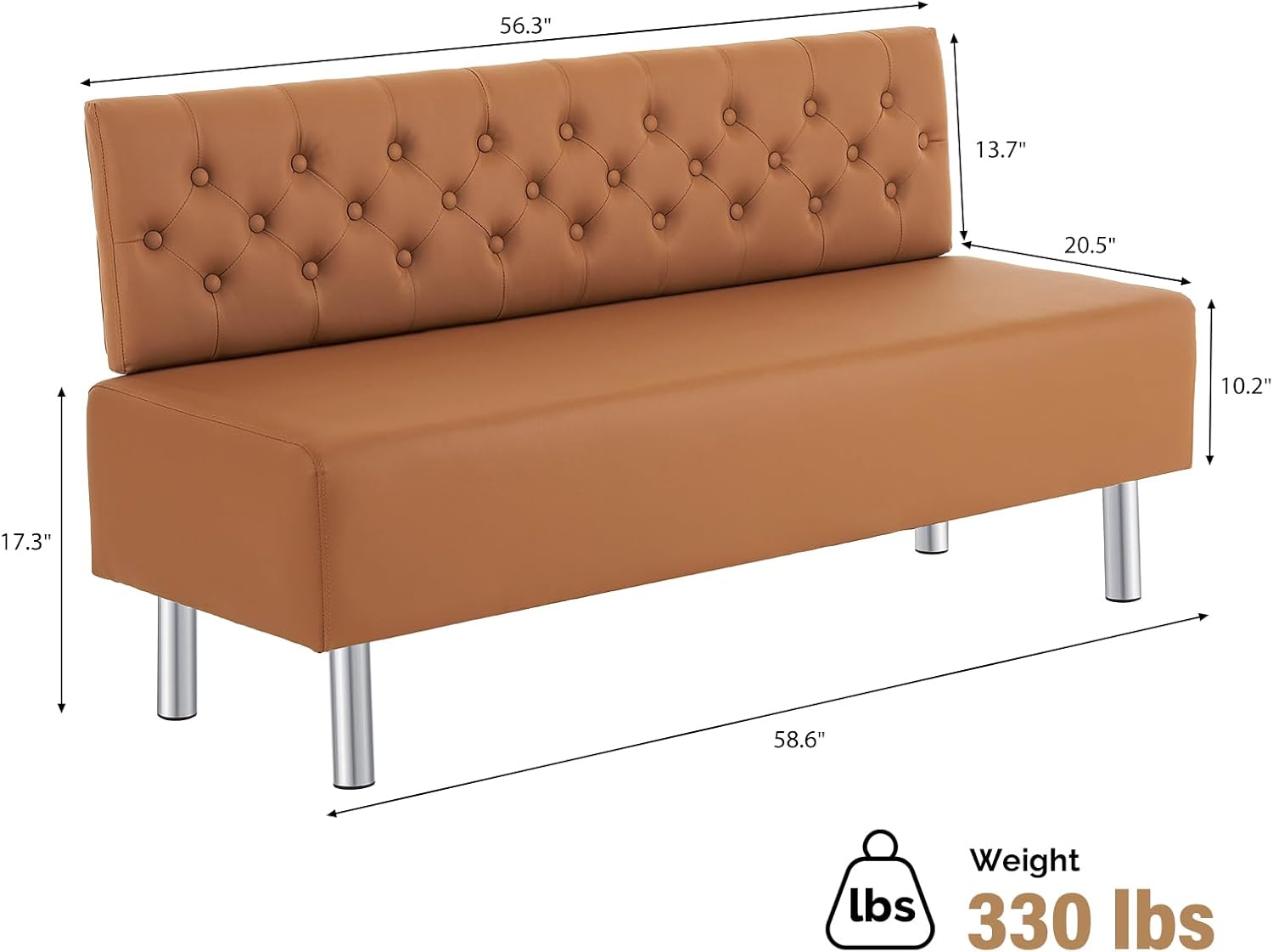 OmySalon Waiting Room Bench with Back, 58.6'' Office Guest Chair Upholstered Reception Seating, Lobby Furniture for Beauty Salon Barbershop Airport Bank Hall Room Conference, Button Tufted, Brown