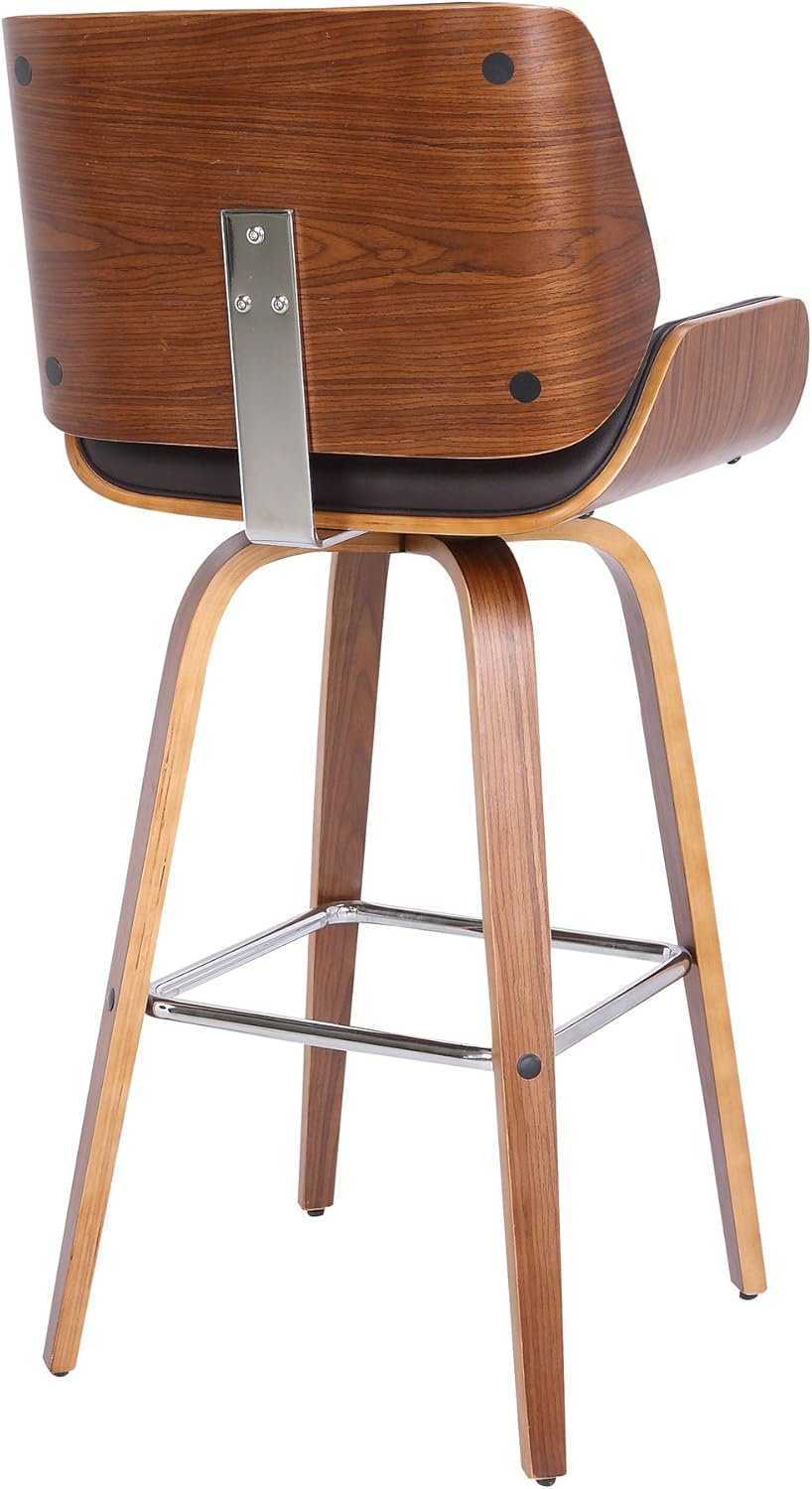 Armen Living Tyler 30" Bar Height Swivel Brown Faux Leather and Walnut Wood Bar Stool