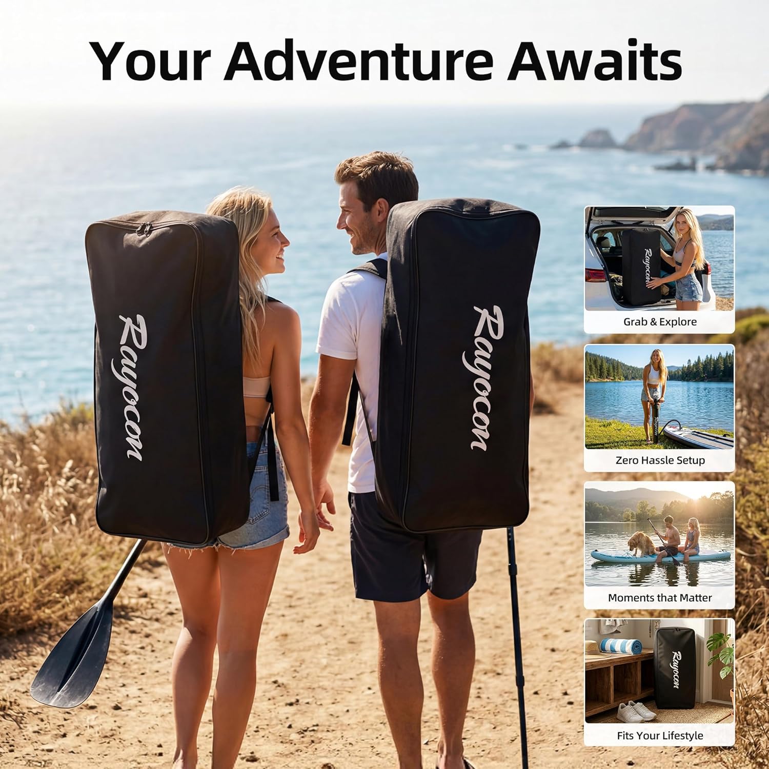 Inflatable Stand Up Paddle Board 11'×34" Extra Wide SUP, Ultra-Stable for Adults & Dog, 450lbs, Dual Chamber Pump, Fiberglass Paddle, Military Grade Dual Layer