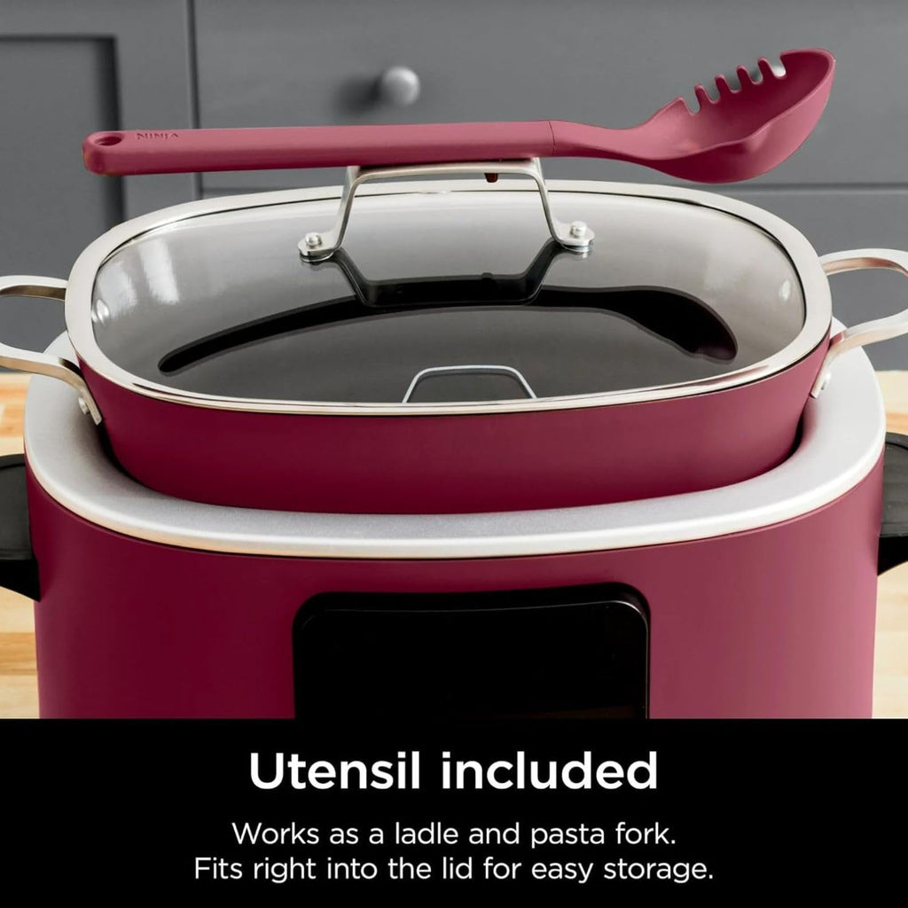 Foodi Possible Cooker, 8.5 Quart, 6-in-1 Multi-Cooker, Slow Cooker, Steamer, Glass Lid Integrated Cooking Utensil, Nonstick, Oven Safe Pot to 500°F, MC1000WM (Cherry Tarte)