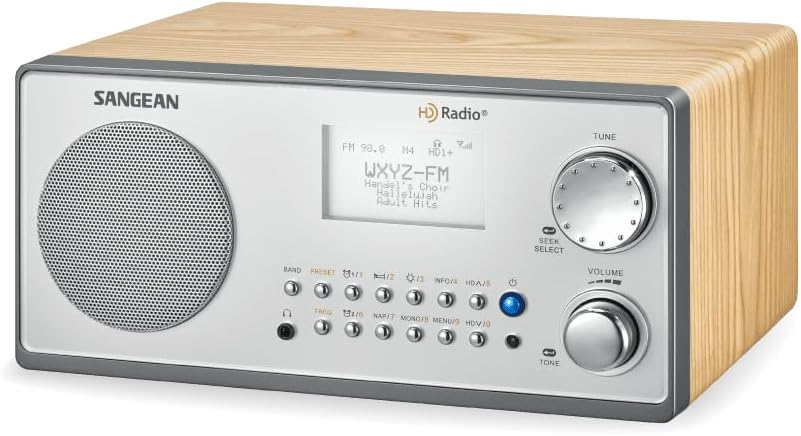 Sangean HDR-18 HD Radio/FM-Stereo/AM Wooden Cabinet Table Top Radio Silver