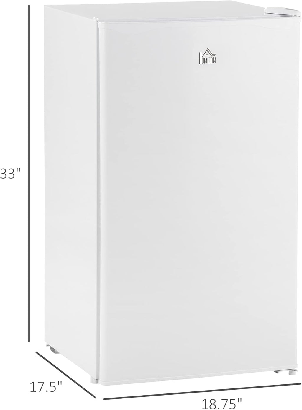 HOMCOM 3.2 Cu.Ft Mini Fridge with Freezer, Compact Refrigerator with Adjustable Thermostat, Shelf and Single Reversible Door for Bedroom, Dorm, Home Office, Energy Efficient, White