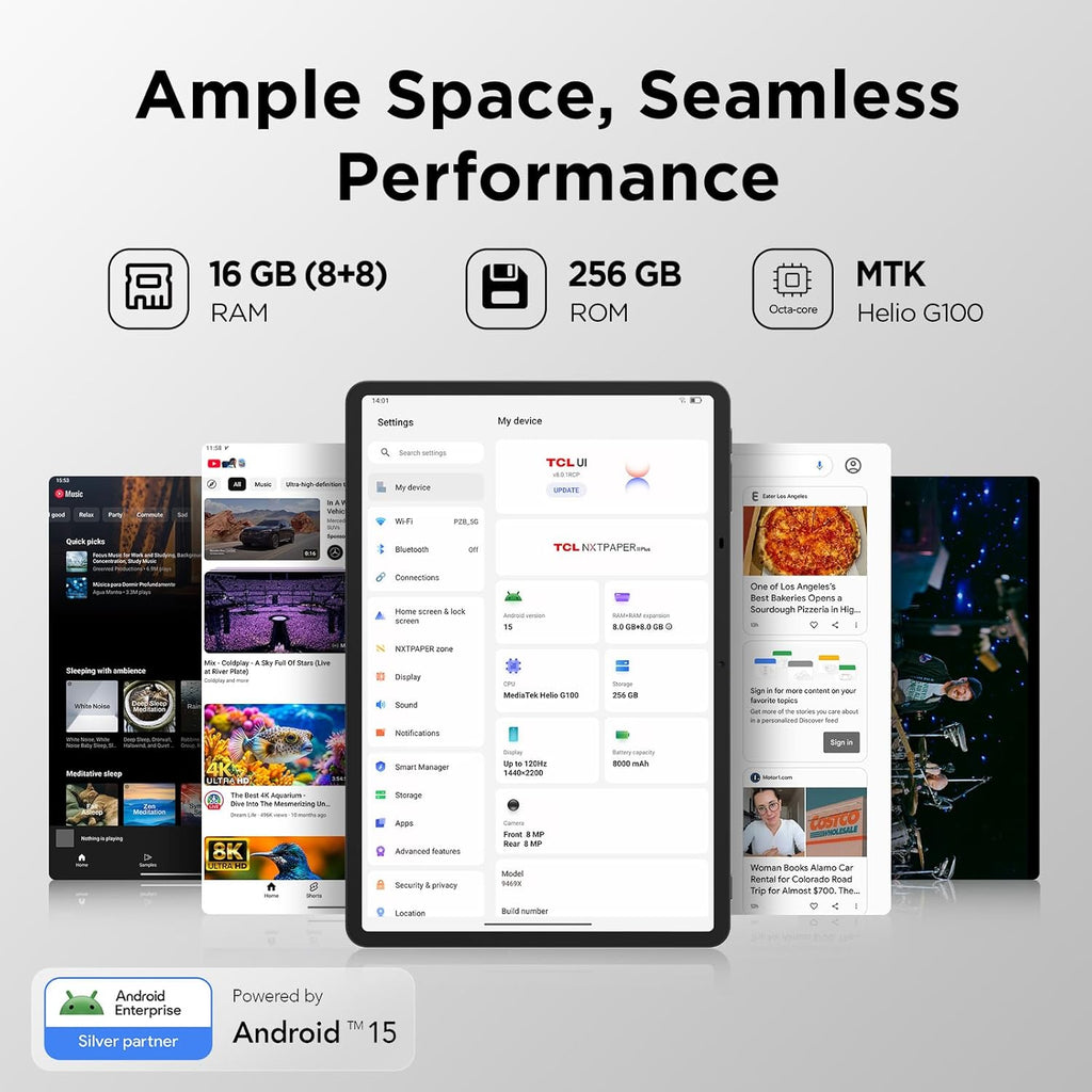 TCL NXTPAPER 11 Plus Android Tablet, 11.5" 120Hz 2.2K Drawing Pad & Digital Notebook, 4096-Level Stylus & Flip Case Included, NXTPAPER 4.0 Display, AI Tools, 8+8GB RAM, 256GB Storage, 8000mAh Battery
