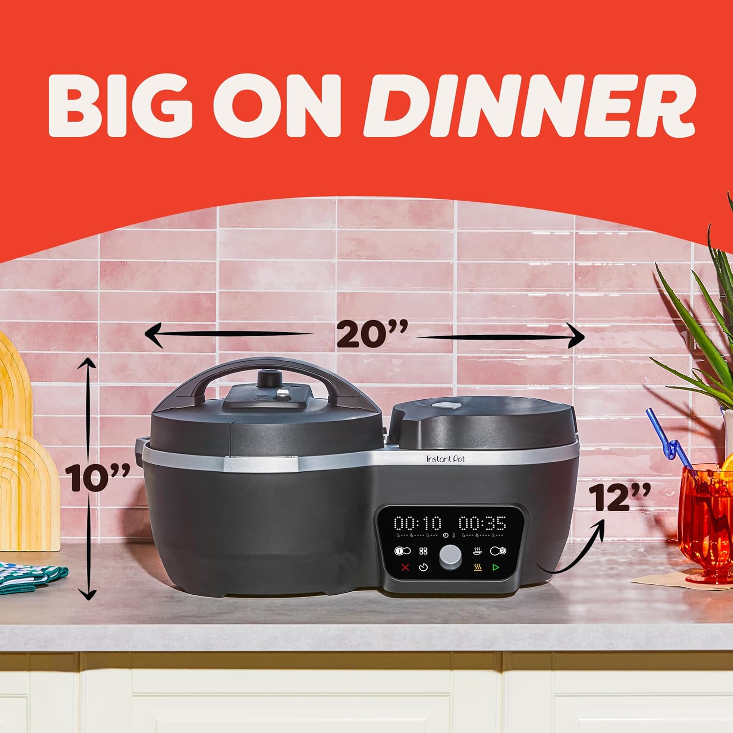 Instant Pot Dual Action 8‑in‑1 Multi-Cooker with Serve Together™ Smart Timing, 4Qt Pressure Cooker & 2Qt Rice Cooker, Cook Mains & Sides Together, Fast Cooking, PFAS-Free Pot*, Sauté, Slow Cook, Black