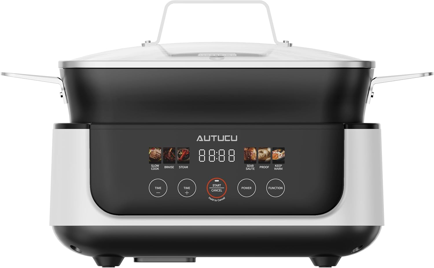 Slow Cooker 7-Quart Programmable Multi-Cooker PFOA-Free Ceramic Coating, Warm, Sear sauté, Steamer Function for Family Gatherings (Includes Silicone Spoon) White