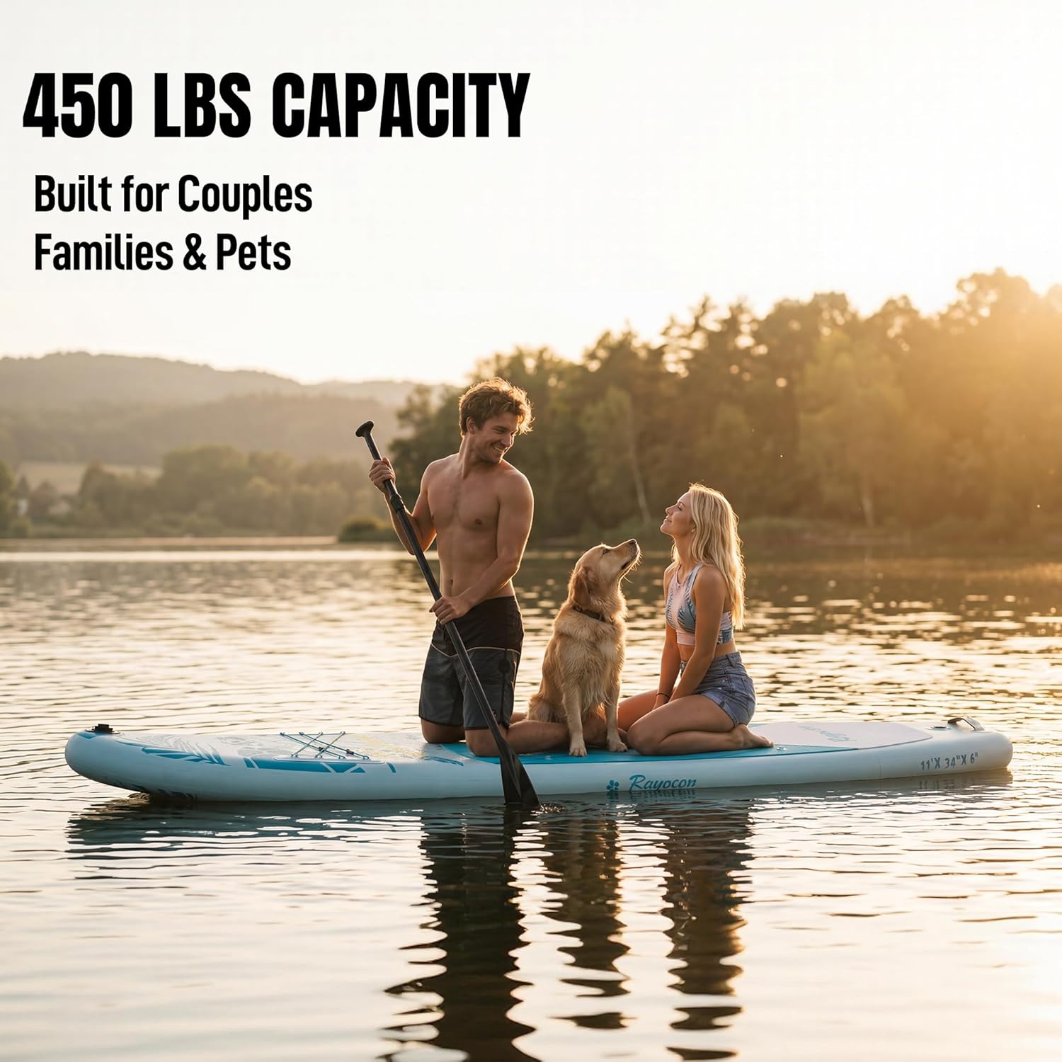 Inflatable Stand Up Paddle Board 11'×34" Extra Wide SUP, Ultra-Stable for Adults & Dog, 450lbs, Dual Chamber Pump, Fiberglass Paddle, Military Grade Dual Layer