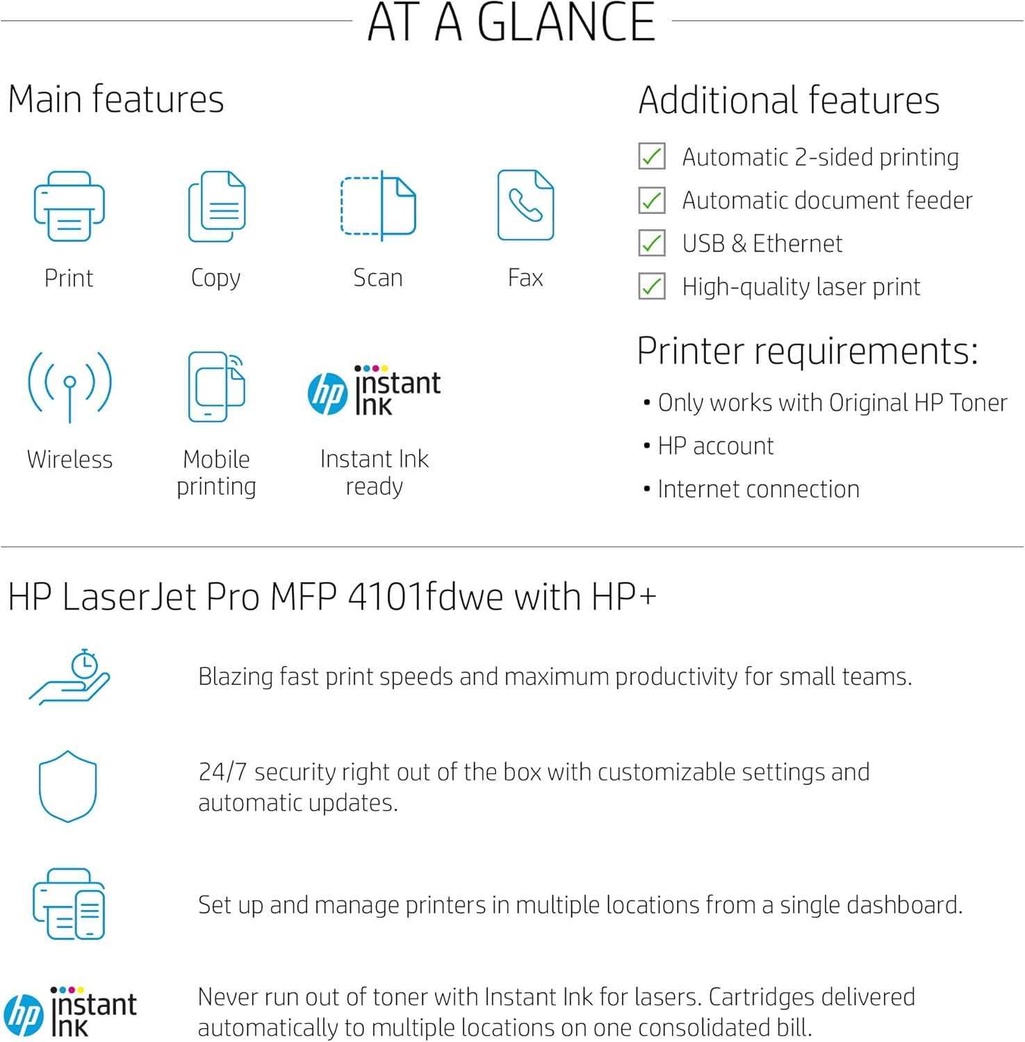 HP LaserJet Pro MFP 4101fdwe Wireless Black & White Printer with HP+ Smart Office Features and Fax (Renewed)