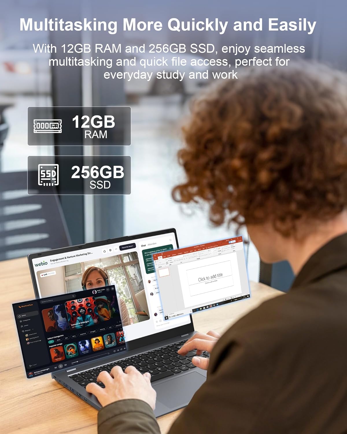 Laptop Computer 14 Inch - 12GB RAM 256GB SSD Laptops, Pentium Gold 6500Y Processor (Up to 3.4GHz), IPS FHD Display, 38WH Battery, Larger Keyboard, HDMI, Type C, PC Laptop for Business and Student