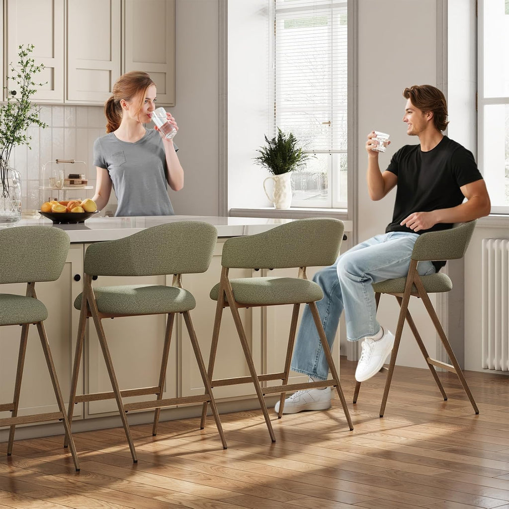 COLAMY Bar Stools Set of 2, 26" Counter Height Barstools with Backs, Modern Upholstered Bar Chairs with Metal Legs for Kitchen Island Counter, Dining Room, Green