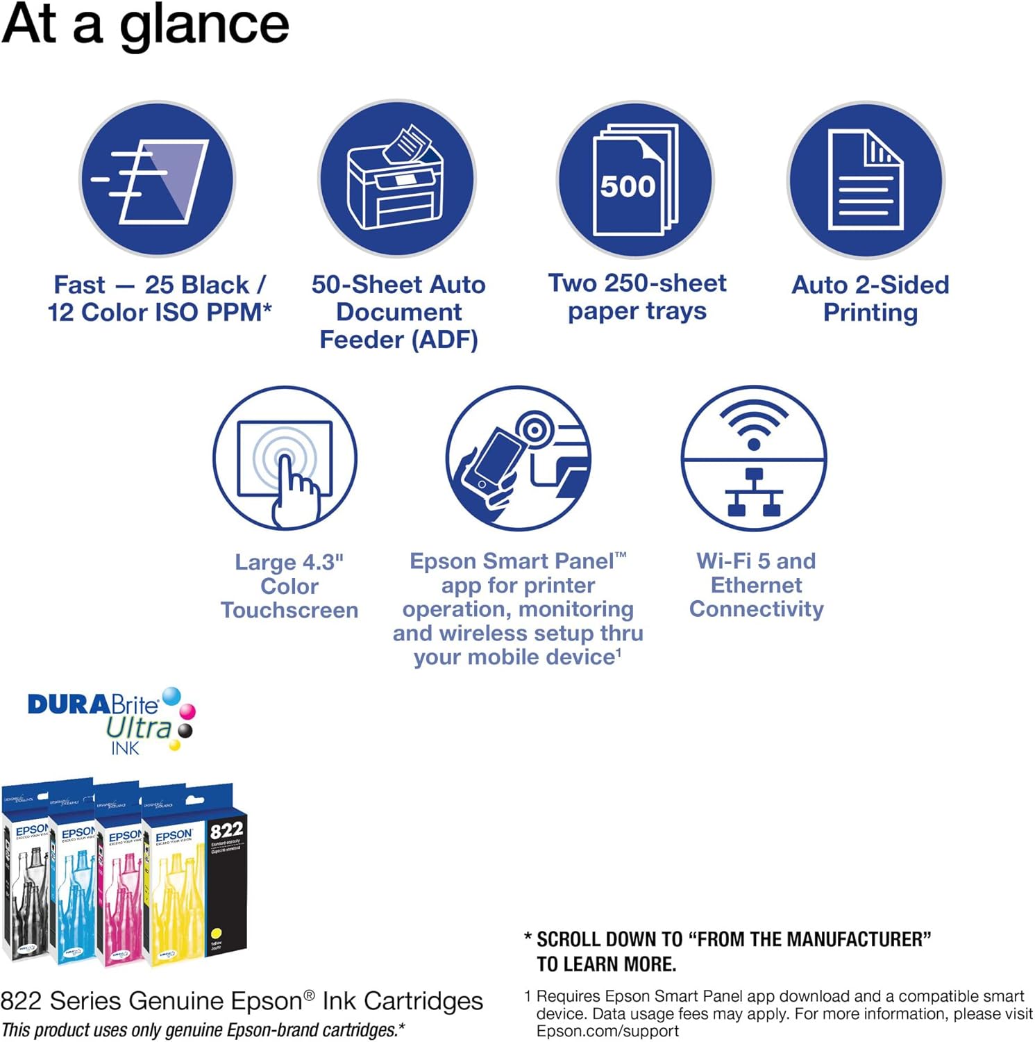 Epson Workforce Pro WF-4833 Wireless All-in-One Color Inkjet Printer, Black - Print Scan Copy Fax - 4.3" LCD, 25 ppm, 4800x2400 dpi, Auto 2-Sided Printing, 50-Sheet ADF, 500-Sheet, Ethernet, DAODYANG