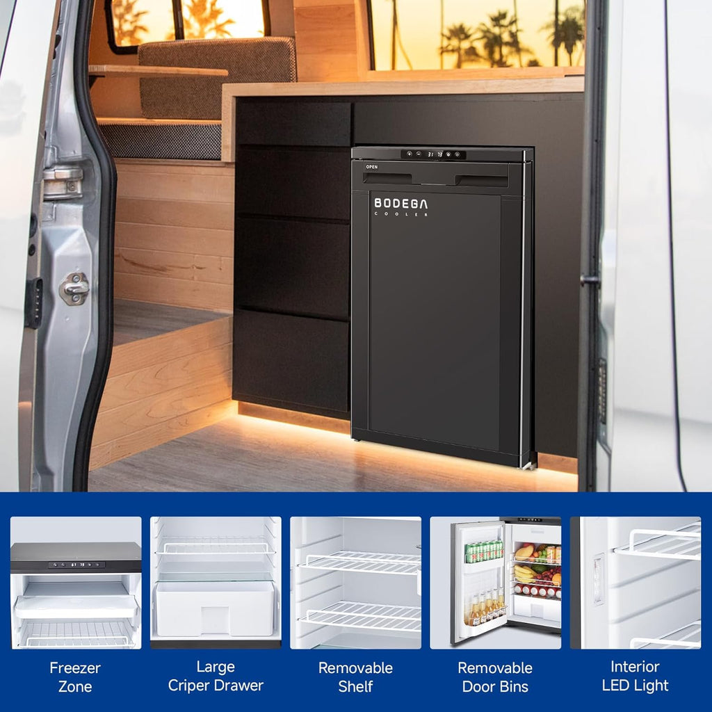BODEGACOOLER 12-Volt Refrigerator, 83L(2.94cu.ft) RV Fridge with APP Control & Lock, Dual Zone Compressor Cooler (-4℉ ~ 46℉), 12/24V DC Portable Freezer for Truck, RV, Camping, Boat, Black