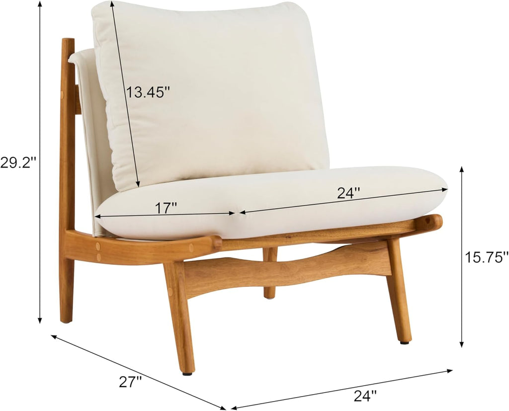 Christopher Knight Home Vista Low Profile Accent Chair Set of 2 with Removable Cushion, Solid Wood Armless Lounge Chair, Fabric Comfy Reading Chair for Bedroom, Beige+Natural