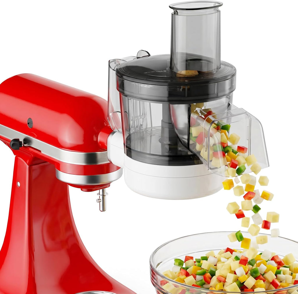GVODE 5-in-1 Food Processor Attachment for KitchenAid, Multifunctional Chopper with Dicing/Slicing/Shredding/Strip Cutting/Sauce Discs and Storage Case