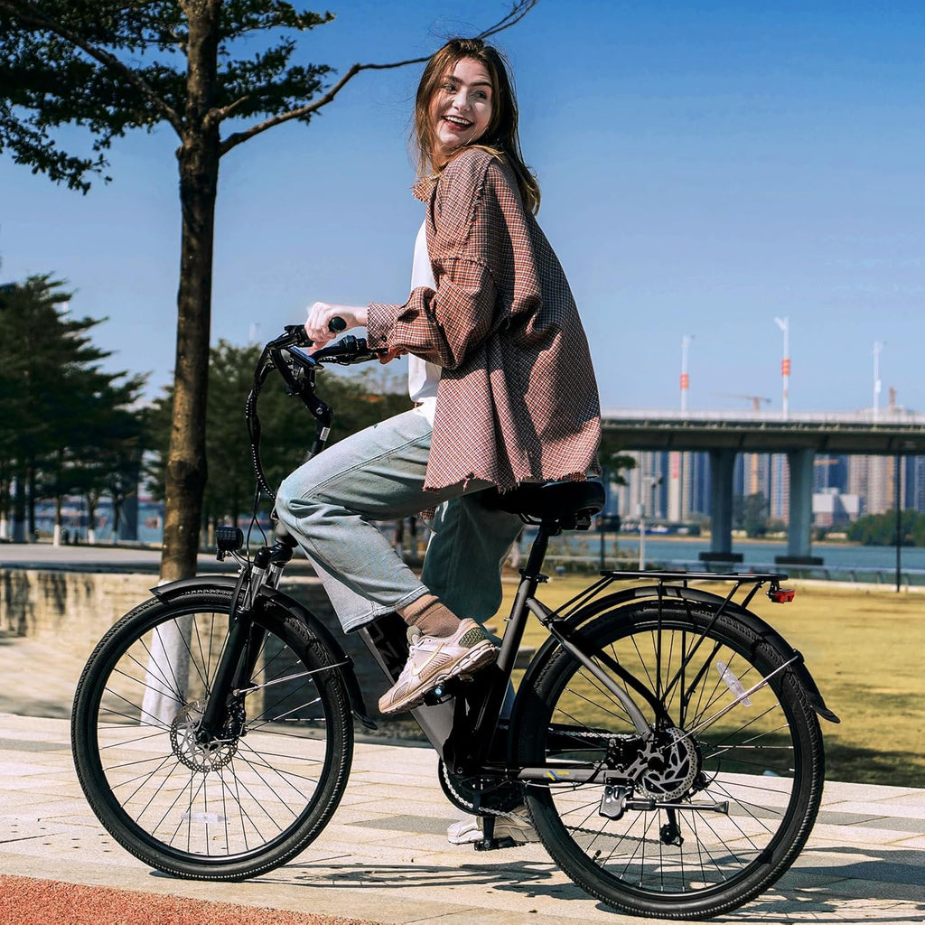 ZDZA Electric Bike for Adults, 1000W Peak Motor, 60 Miles 22Mph Electric Bike, 26" Commuter E Bikes with 48V 10.4Ah Removable Battery, Step-Thru Ebike, Adjustable Stem, 7-Speed & Front Suspension