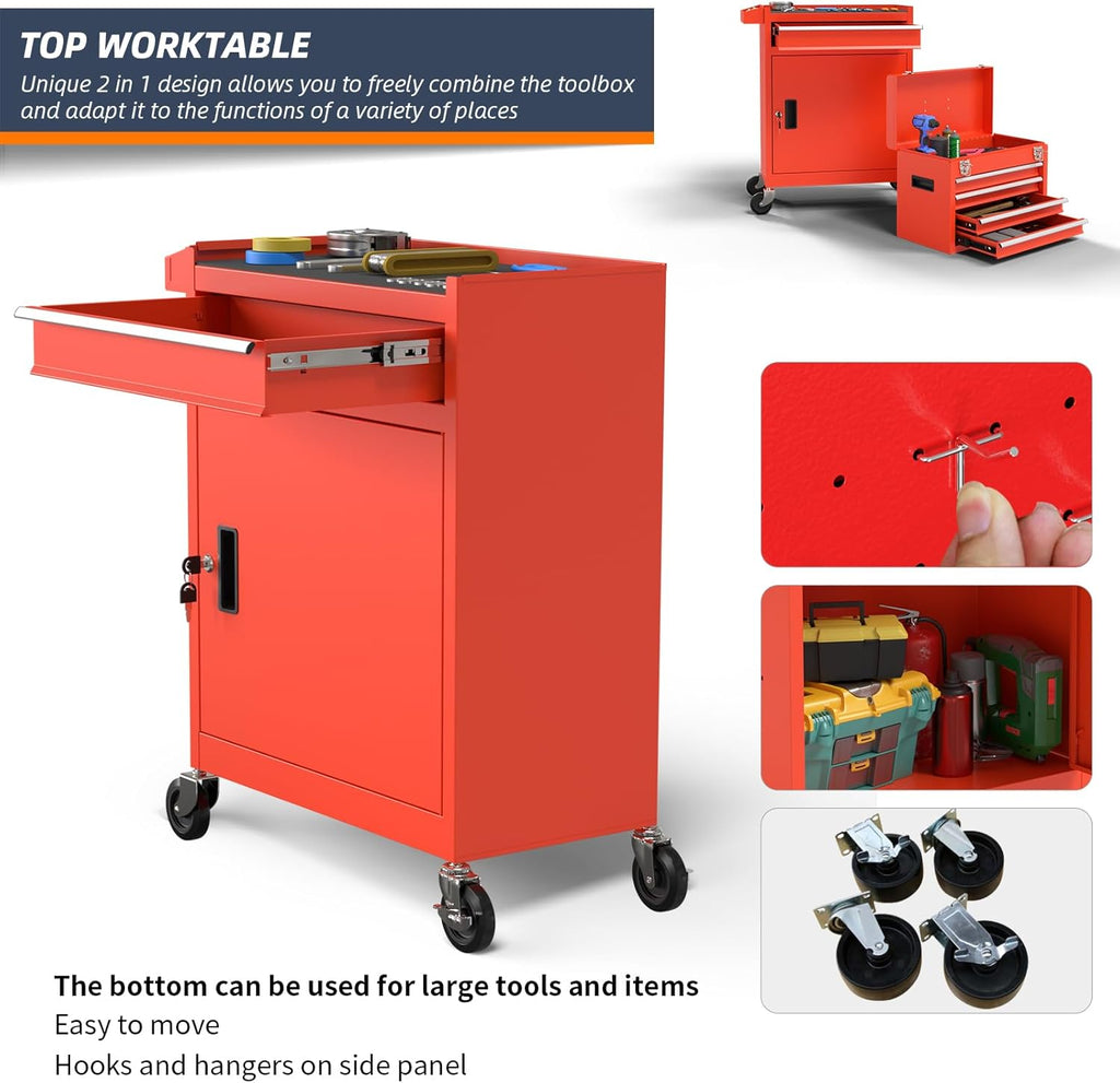 5-Drawer High Capacity Rolling Tool Chest, Removable Cabinet Storage Tool Box with Wheels and Drawers, Detachable Toolbox with Lock for Mechanics Garage Workshop and Tool Room (Red)