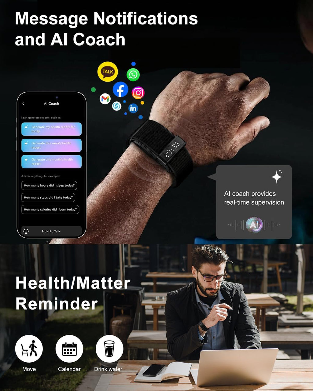 Fitness Trackers Smart Wristband with Hidden Screen(Wrist-Raise Screen Activation) Activity & Sleep Tracker with Heart Rate/HRV/Blood Oxygen, Vibration Alerts, Free APP (Black, Adult Size)