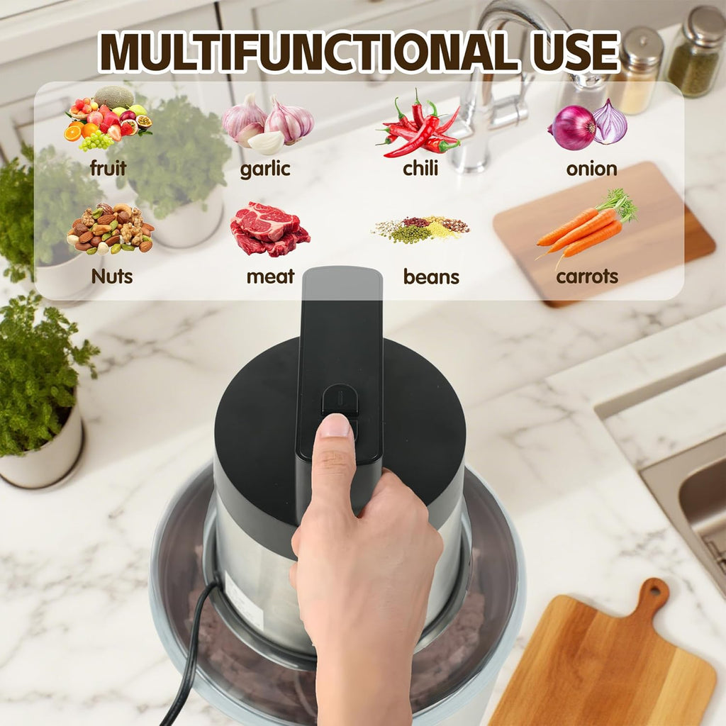 Food Processor 6L Large Capacity,1200W Heavy Duty Electric Meat Grinder for Frozen Meat,Vegetable and Nuts with 3-Layer Blades & Stainless Steel Bowl,Dishwasher Safe,for Family BBQ(6L/25CUP)
