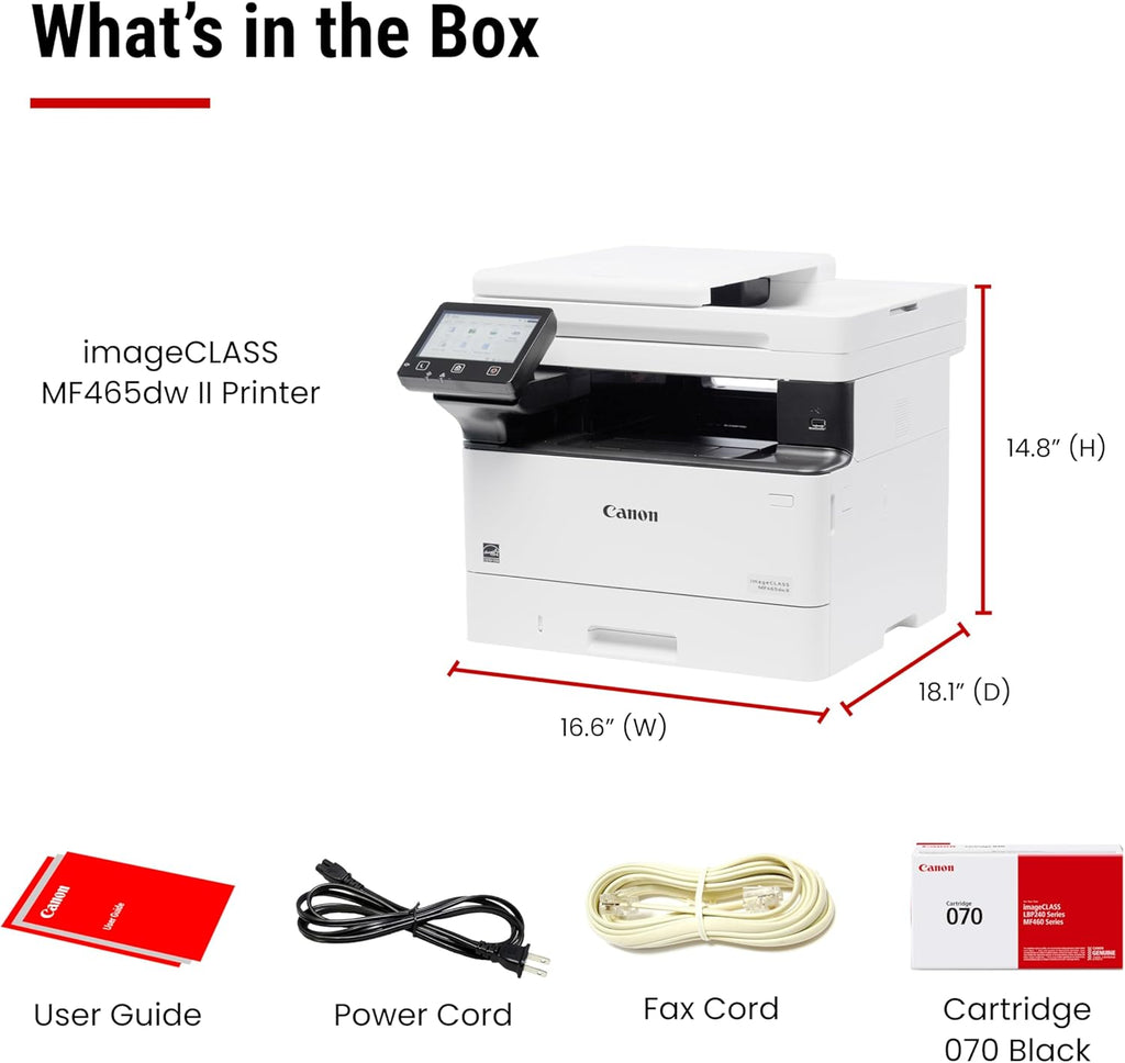 Canon imageCLASS MF465dw II - Monochrome Wireless Duplex Laser Printer with Print, Copy, Scan, Fax, Expandable Paper Capacity and 3 Year Limited Warranty, 42 PPM