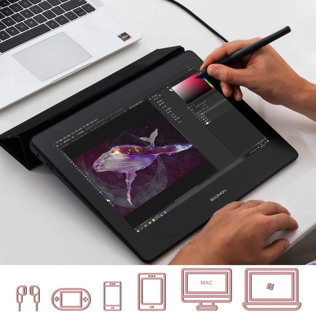 GAOMON PD1220 11.6'' Pen Display (Charcoal Grey) 86% NTSC Full Laminated Graphics Drawing Tablet with Tilt Support 8192 Levels Passive Stylus, Compatible with Windows & Mac &Android