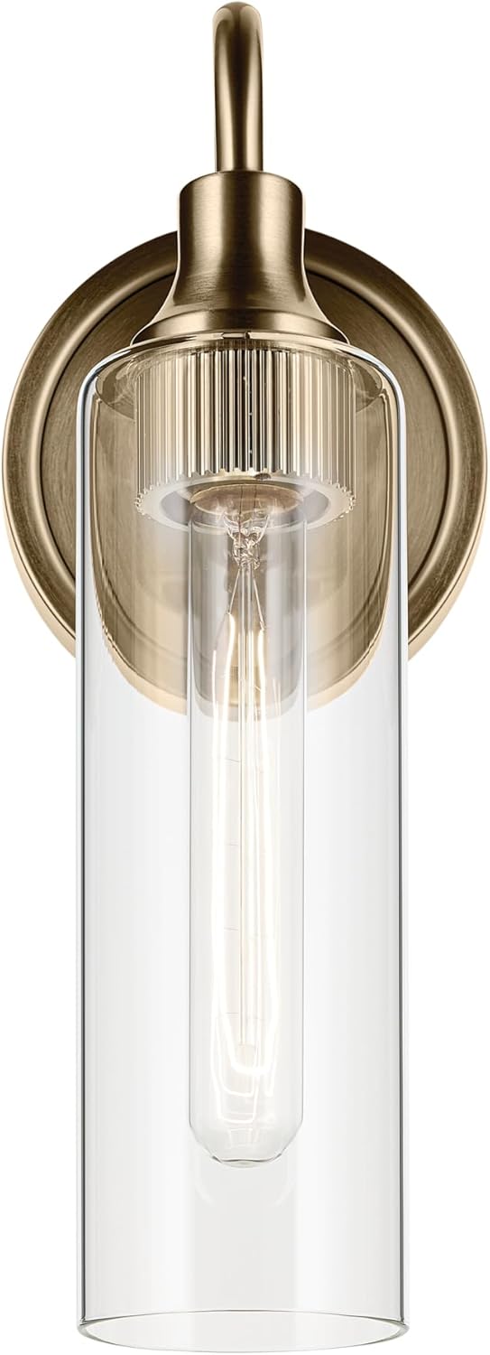 Kichler Kavi 5" 1-Light Wall Sconce Bathroom Vanity Light with Clear Glass in Champagne Bronze, Damp Rated for Bathroom, Powder Room, Kitchen, Hallway, Bedroom (5" W x 13" H), 55209CPZ