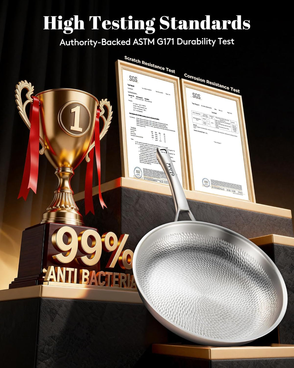 Titanium Pans set with 2Lids,8+10+12Inch Pure Titanium Hammered Upgarde Pro Non-Toxic Skillet for Cooking, PFAS/PFOA/PTFE Free Cookware, Dishwasher&Oven Safe, Kitchen Induction Compatible