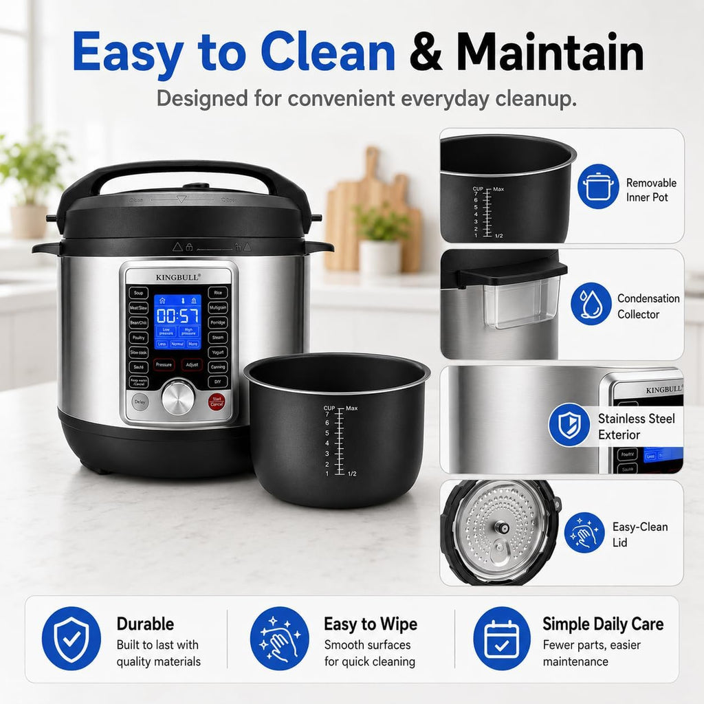 KINGBULL 14-in-1 Electric Pressure Cooker 8 Quart, Stainless Steel Multi Cooker with LCD Display and Knob Control, Slow Cooker, Rice Cooker, Steamer, Sauté, Yogurt Maker, Warmer, DIY Mode