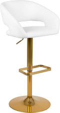 Flash Furniture Erik Contemporary Adjustable Height Barstool with Footrest and Rounded Mid-Back, Upholstered Bar or Counter Height Stool, White/Gold