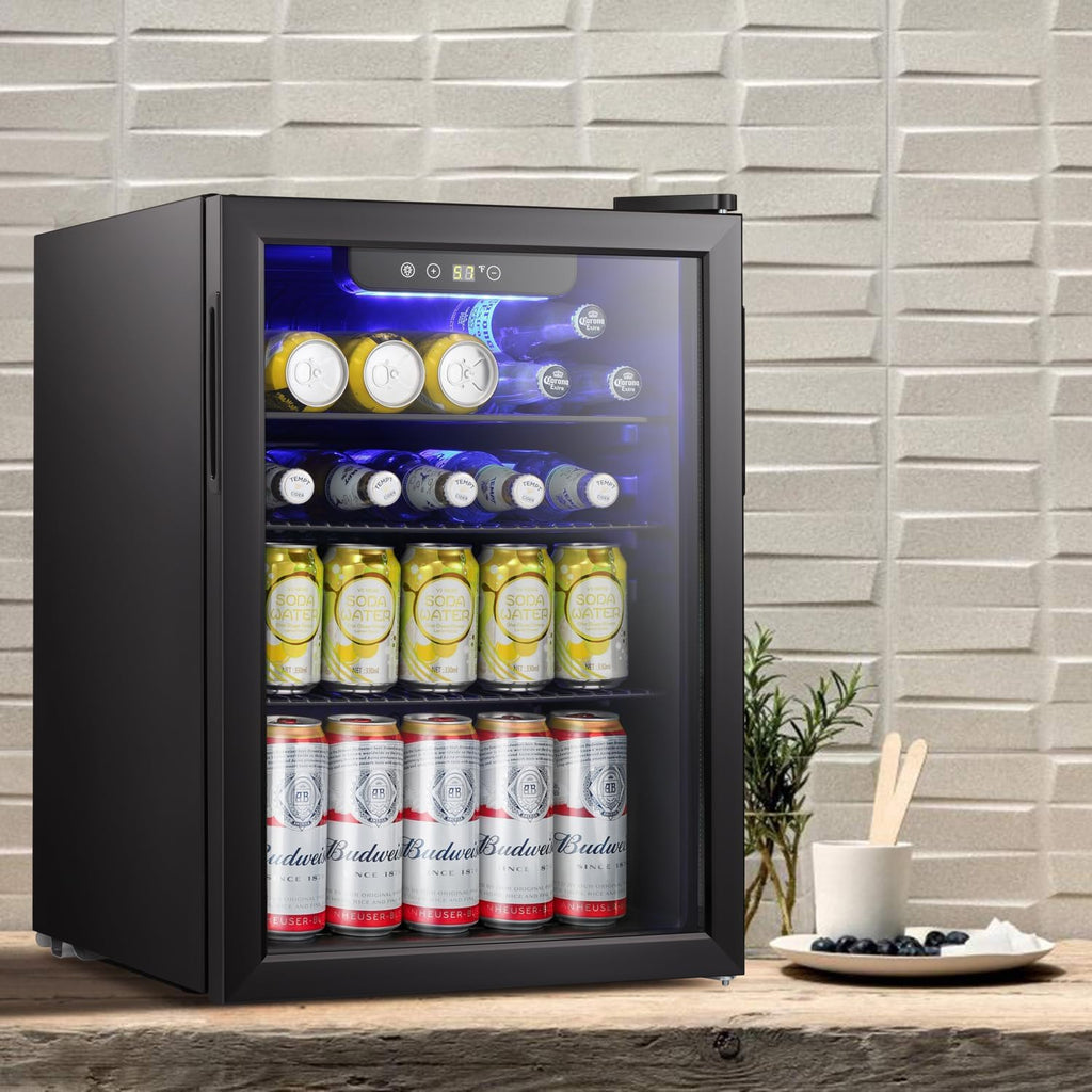 Antarctic Star Beverage Refrigerator Cooler-95 Can Mini Fridge Glass Door for Soda Beer Wine Stainless Steel Glass Door Small Drink Dispenser Digital Display for Home, Office Bar,2.4cu.ft
